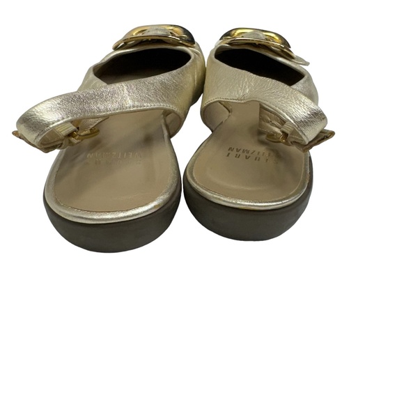 Stuart Weitzman Gold Leather Slingback Flats Buckle Size 7 1/2 - Picture 4 of 7